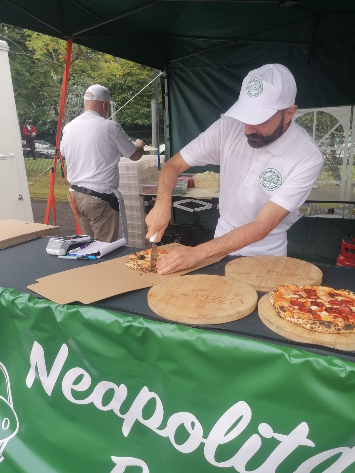 Pizza preparation in our mobile kitchen